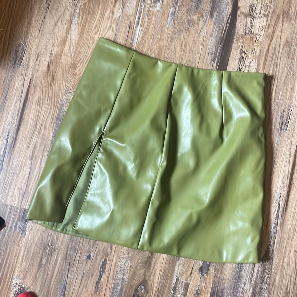 Nasty Gal Olive Green Leather Skirt